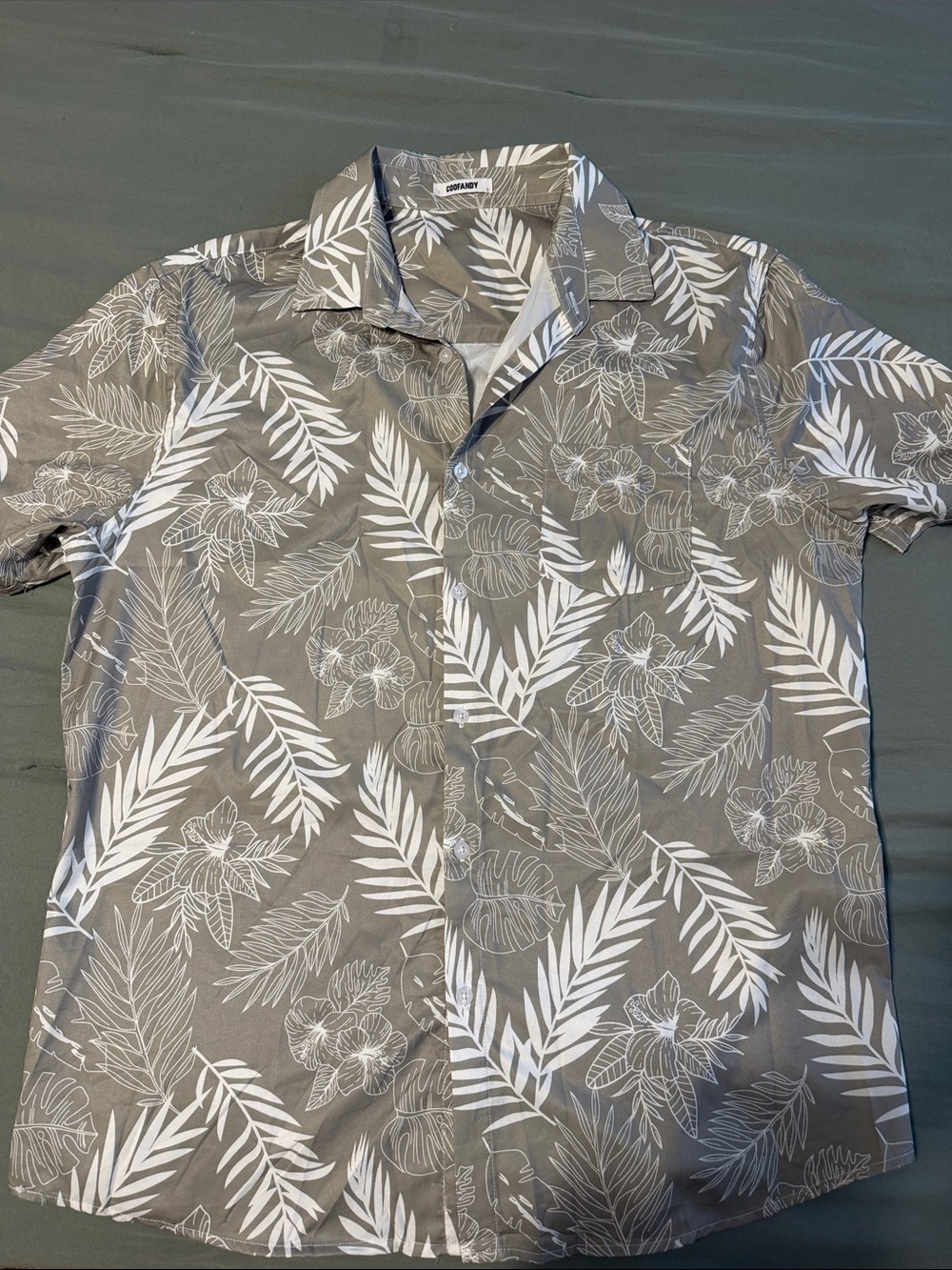 Men's Green Floral Short-Sleeve Camp Shirt